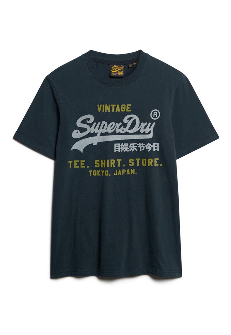 Tricou de bumbac cu decolteu la baza gatului si imprimeu text