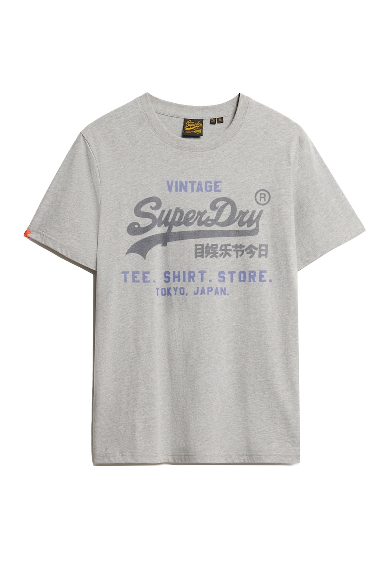Tricou de bumbac cu decolteu la baza gatului si imprimeu text Heritage - Gri