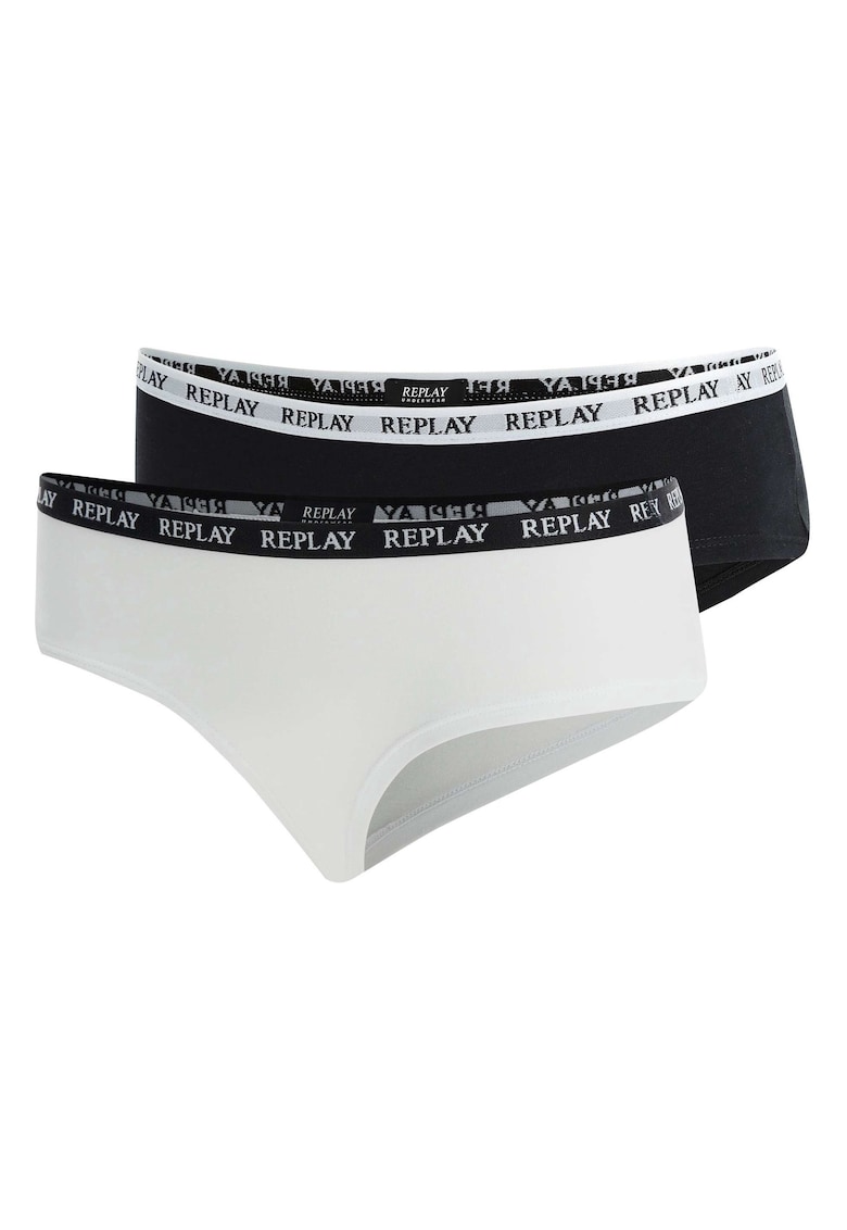 Set de chiloti hipster cu logo - 2 perechi - Alb/Negru