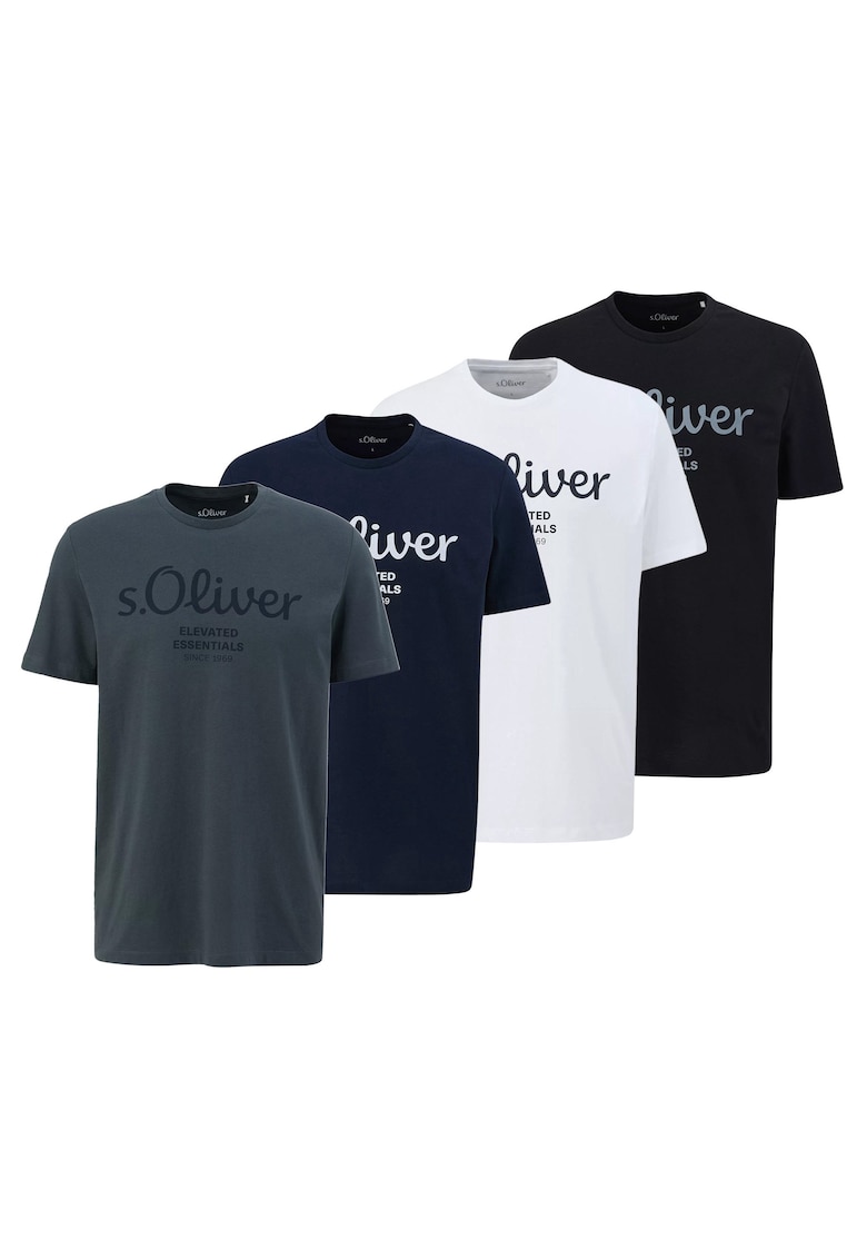Set de tricouri regular fit cu imprimeu logo - 4 piese - Alb/Negru/Gri inchis