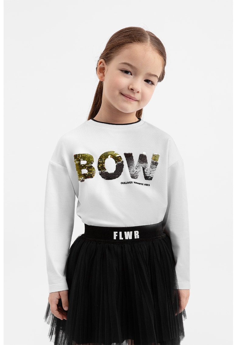 Bluza cu decolteu la baza gatului si imprimeu text