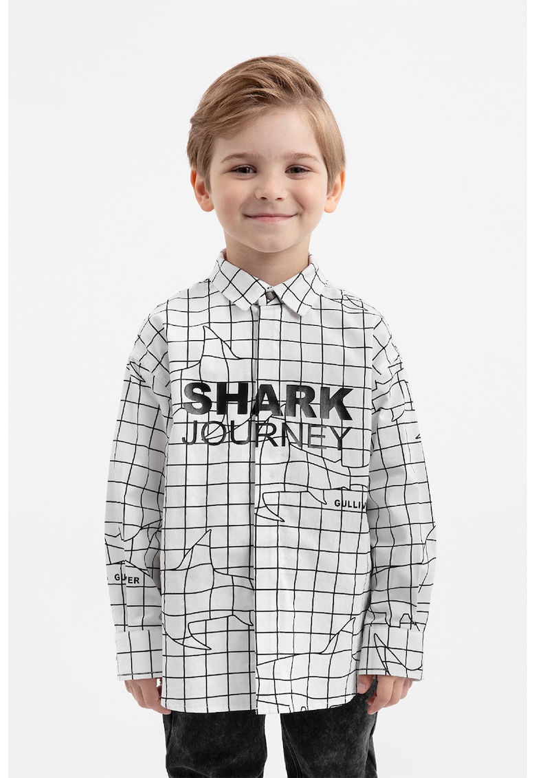 Camasa de bumbac cu model si maneci lungi