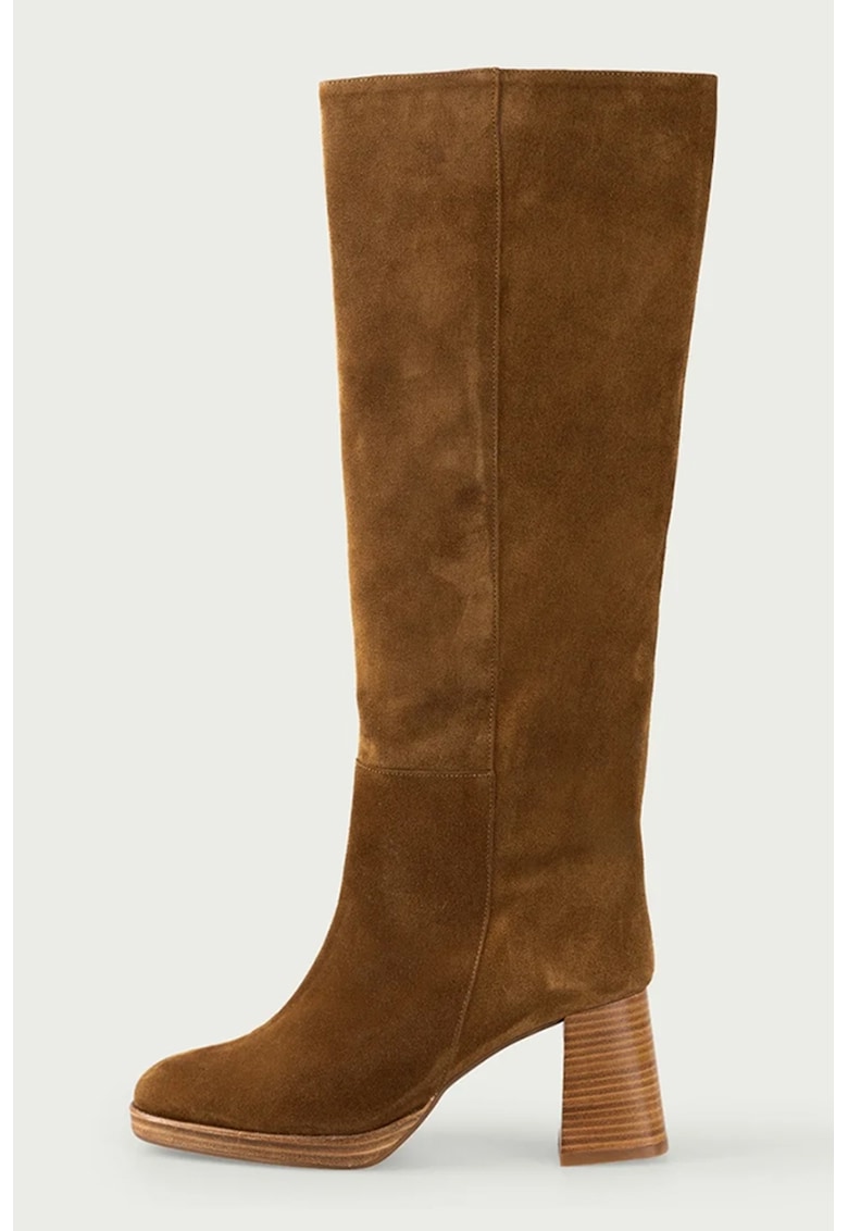 Cizme de piele intoarsa - inalte pana la genunchi si cu toc masiv Cizme de piele intoarsa - inalte pana la genunchi si cu toc masiv