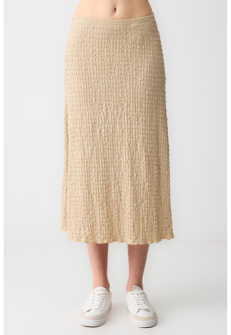 Fusta midi dreapta cu aspect texturat