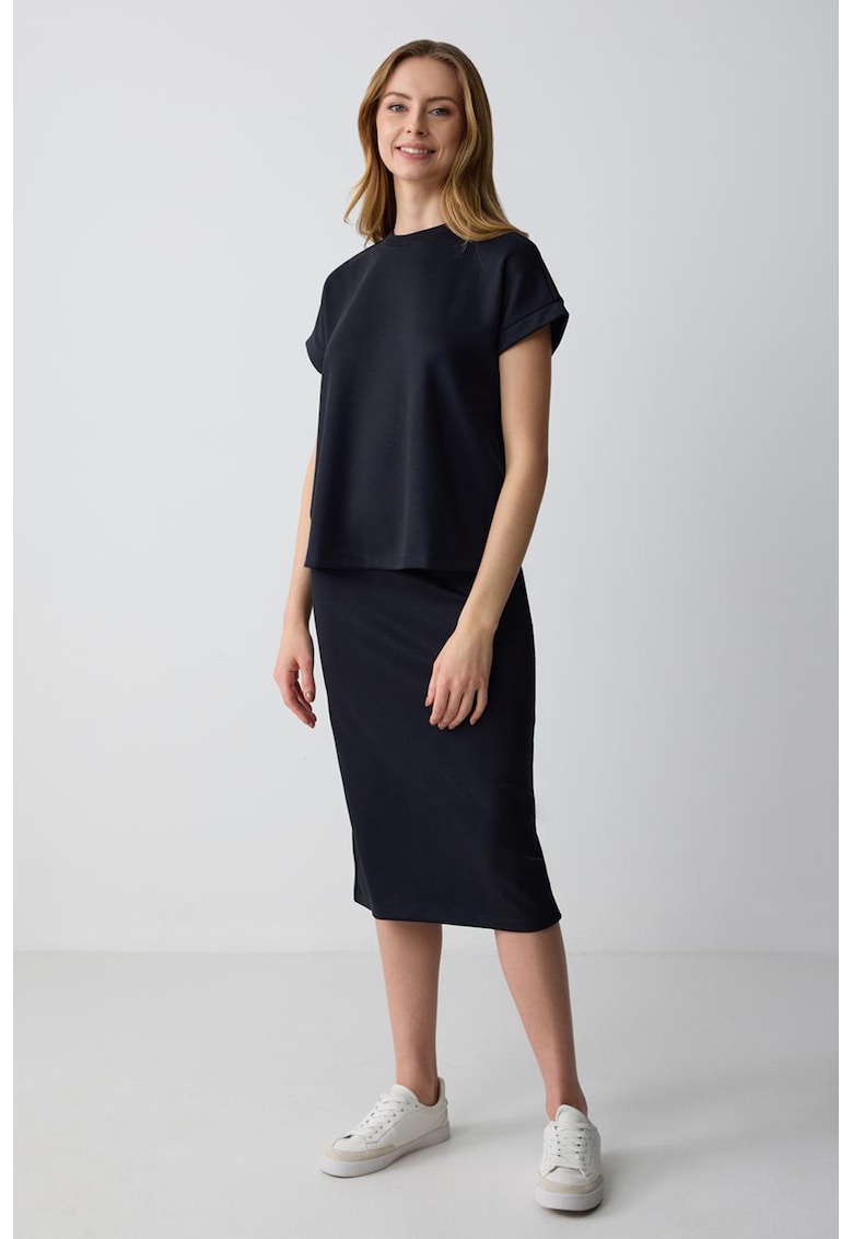 Fusta midi dreapta cu talie inalta