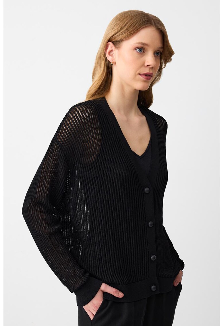 Pulover lejer cu nasturi - Negru
