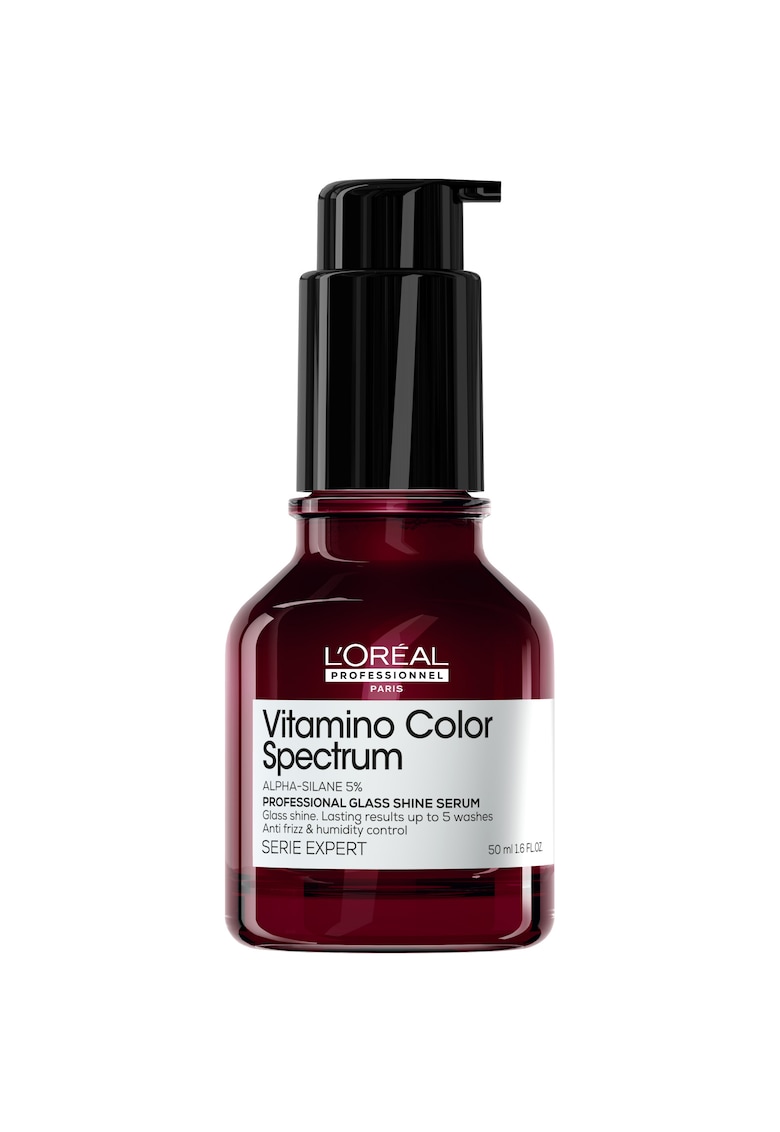 Serum pentru par vopsit L’Oreal Professionnel Serie Expert Vitamino Color Spectrum Glass Shine - par stralucitor efect de oglinda - cu 5% Apha-silane - hidratare - rezistenta 10 spalari - protectie UV & termica 230°C - anti-frizz - fara sulfati
