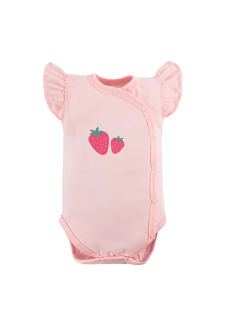 Body cu maneca scurta tip volan si model capsunele -  - Strawberry and Love - Roz - pentru fetite