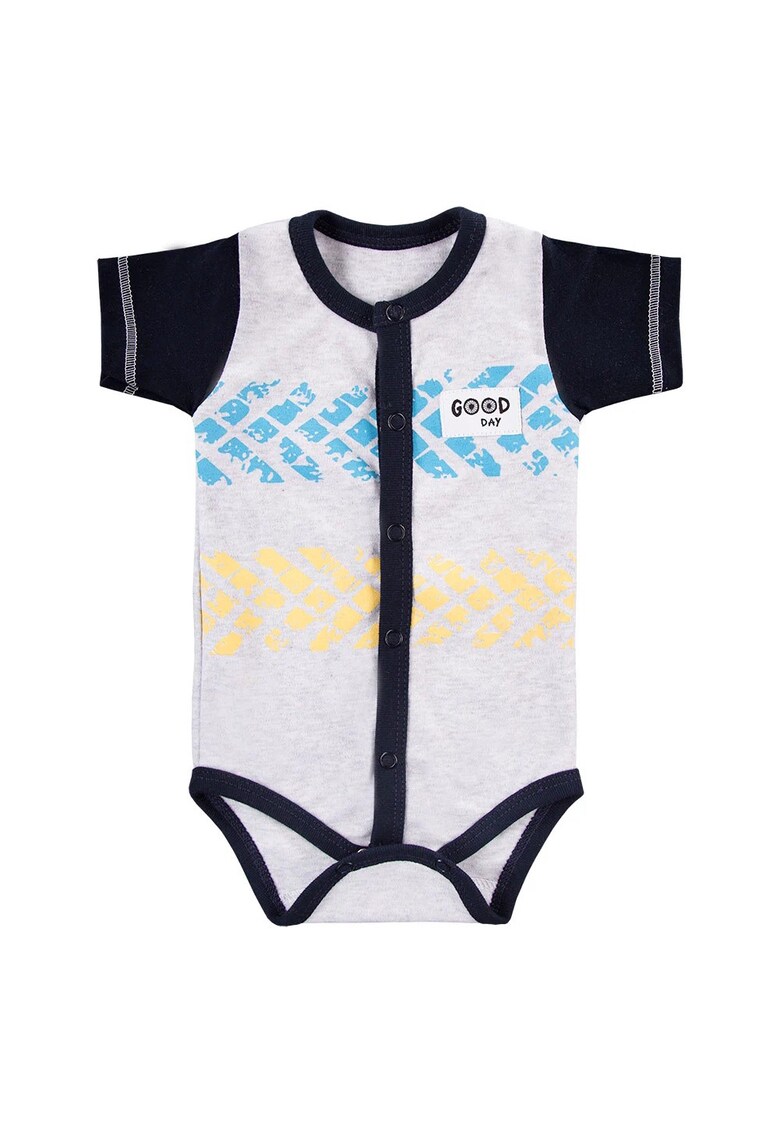 Body cu maneca scurta si capse in fata -  - Bike - Gri cu maneci Bleumarin - pentru baietei Body cu maneca scurta si capse in fata -  - Bike - Gri cu maneci Bleumarin - pentru baietei
