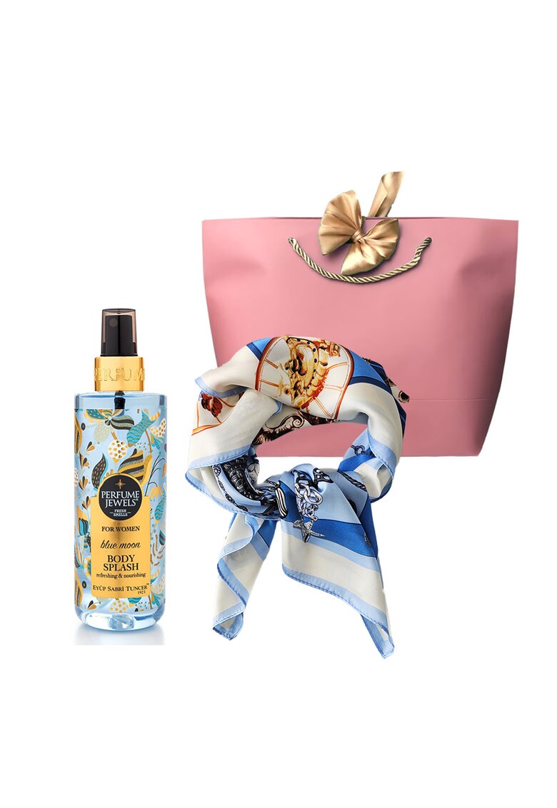 Set ingrijire corp - Spray de corp Eyup Sabri Tuncer Perfume Jewels Blue si esarfa cu matase