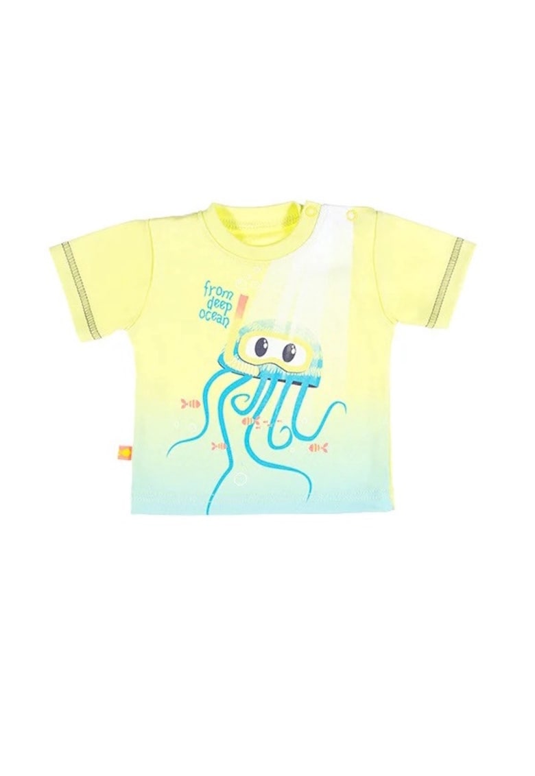 Tricou cu model caracatita -  - Summer Time - Galben si Turcoaz - pentru baieti Tricou cu model caracatita -  - Summer Time - Galben si Turcoaz - pentru baieti