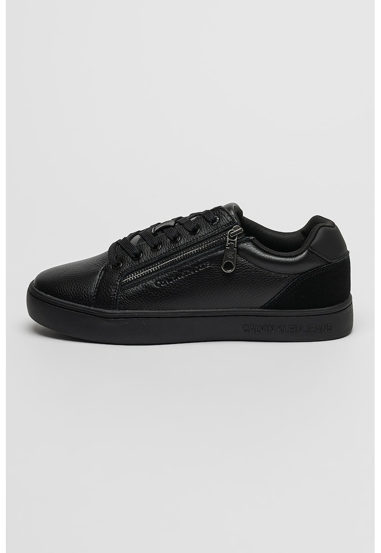 CALVIN KLEIN - Pantofi sport de piele cu detaliu cu fermoar - Negru