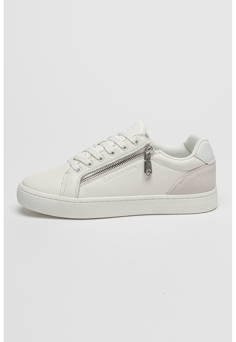 CALVIN KLEIN - Pantofi sport de piele cu detaliu cu fermoar - Alb
