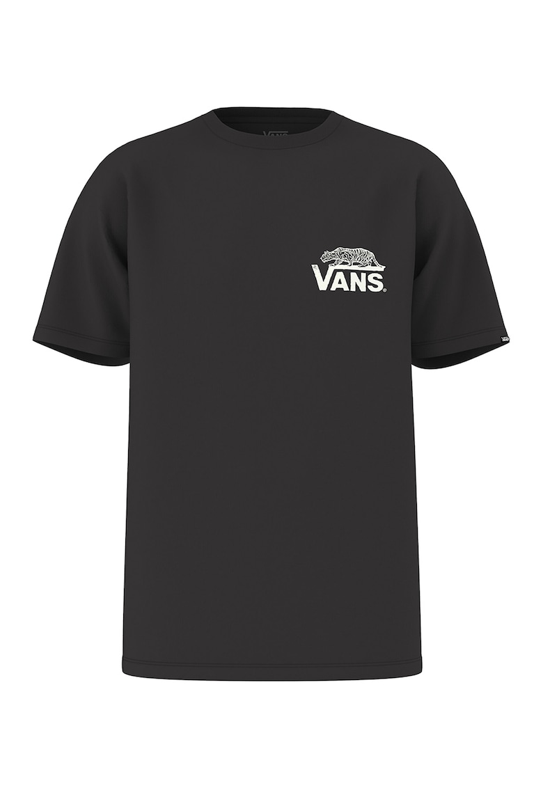 Tricou cu decolteu la baza gatului si imprimeu - Alb/Negru