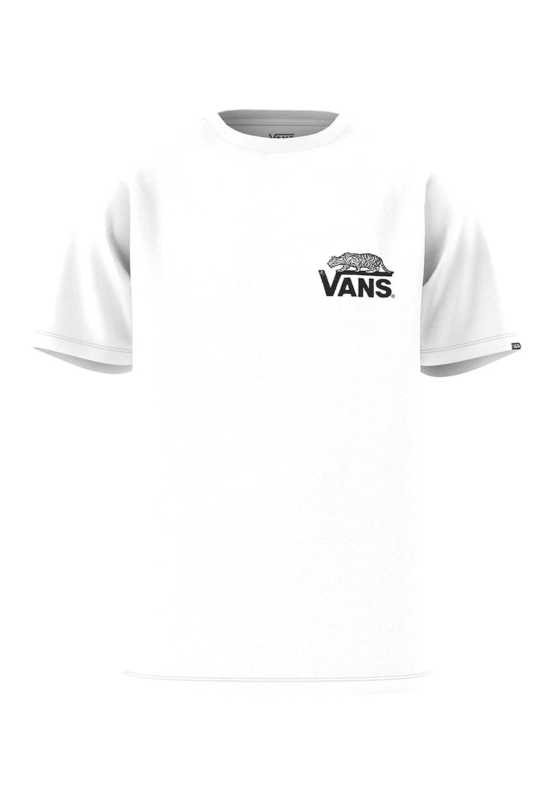 Tricou cu decolteu la baza gatului - imprimeu logo si grafic - Alb/Negru