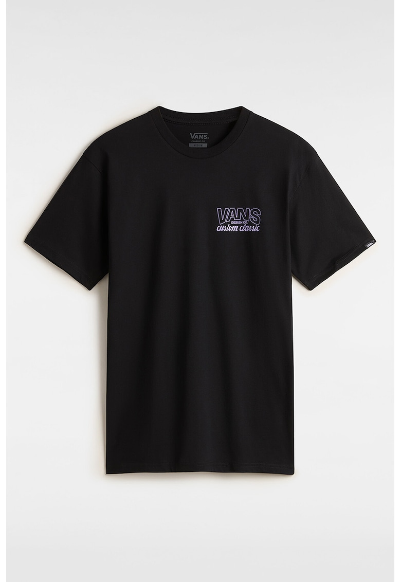 Tricou cu decolteu la baza gatului si imprimeu - Negru
