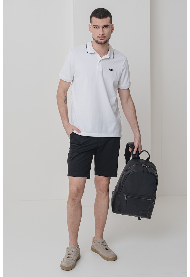 Tricou polo din amestec de bumbac organic cu logo discret - Negru/Alb optic