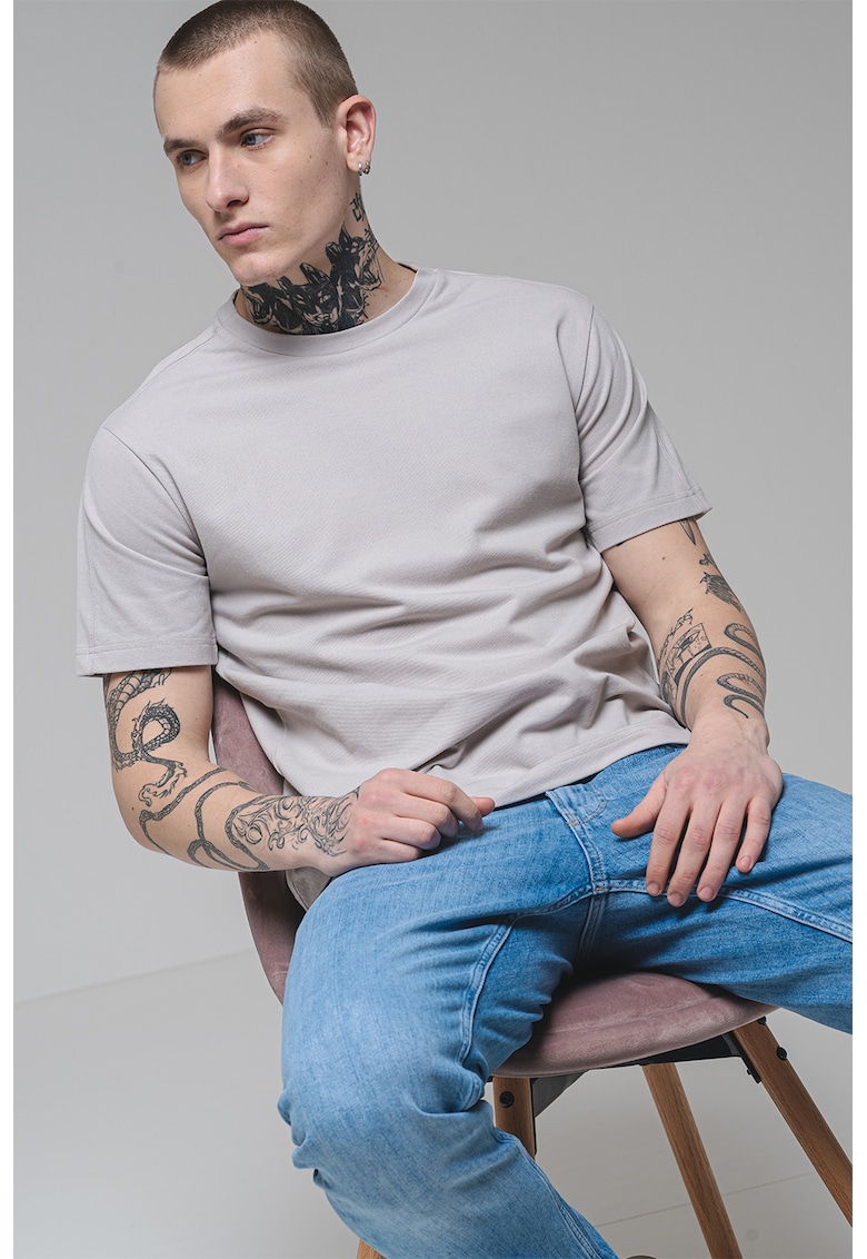 Tricou regular fit din amestec de bumbac organic - Gri deschis