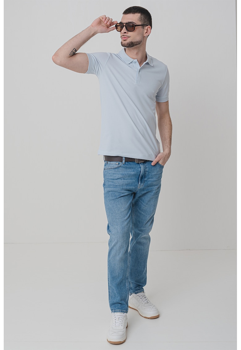 Tricou polo din amestec de bumbac organic - Albastru deschis