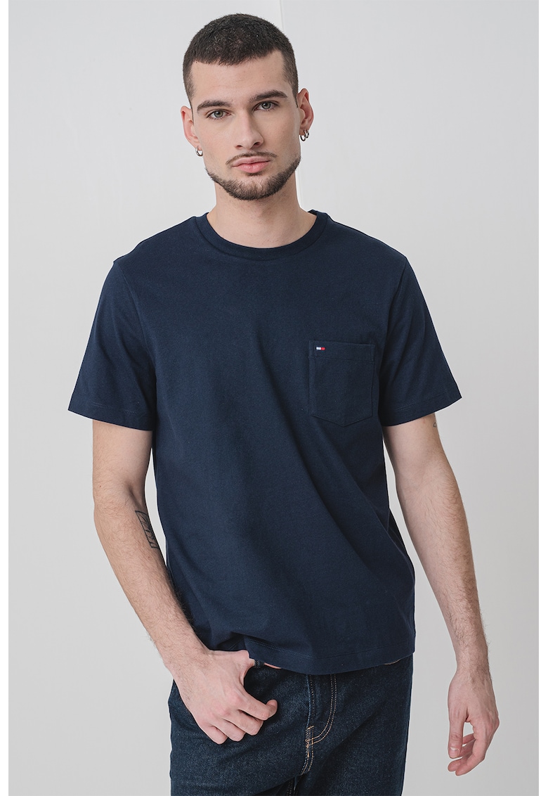 Tricou de bumbac cu buzunar pe piept Essential - Albastru ultramarin