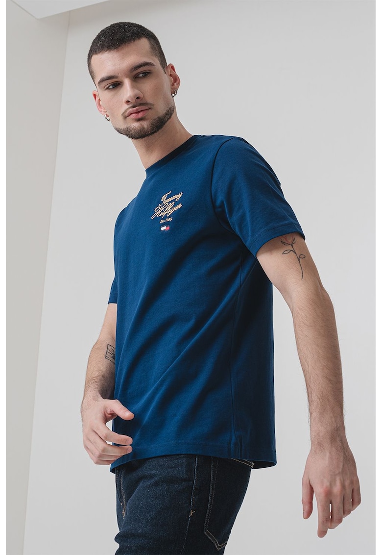 Tricou cu imprimeu logo - Maro nisip/Bleumarin