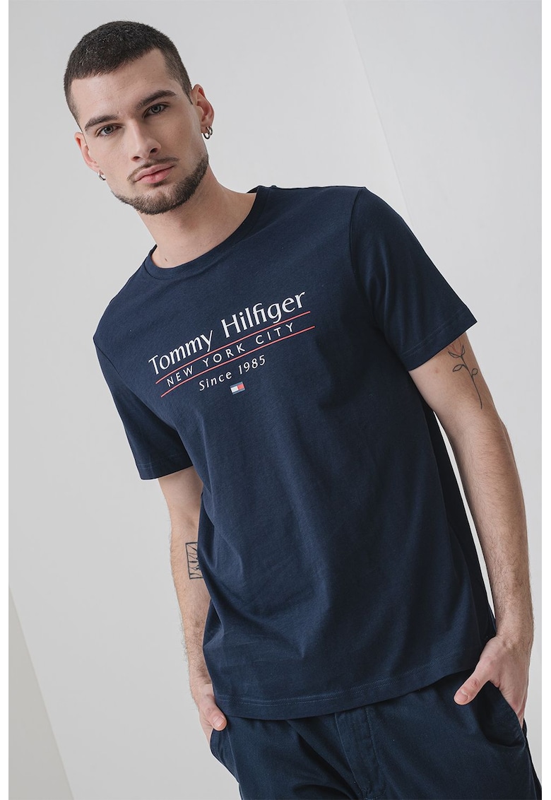 Tricou cu imprimeu logo - Alb/Rosu inchis/Bleumarin