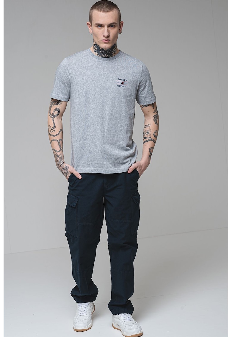Tricou cu logo - Gri melange/Bleumarin