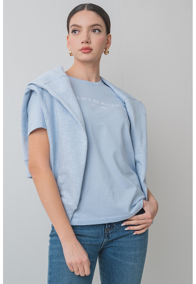 Tricou din bumbac cu imprimeu logo - Alb/Albastru deschis