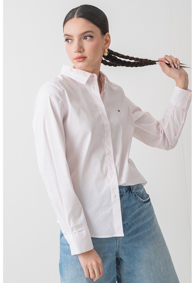 Camasa regular fit - Alb/Roz pastel