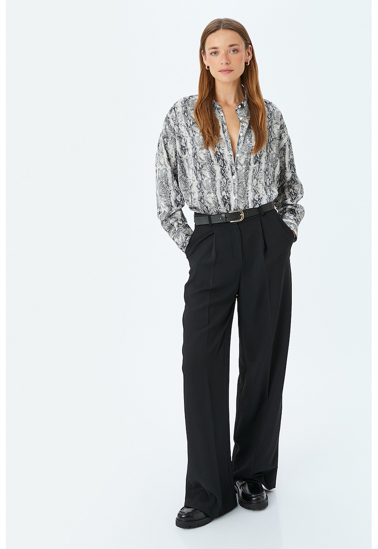 Camasa lejera cu animal print - Negru/Crem