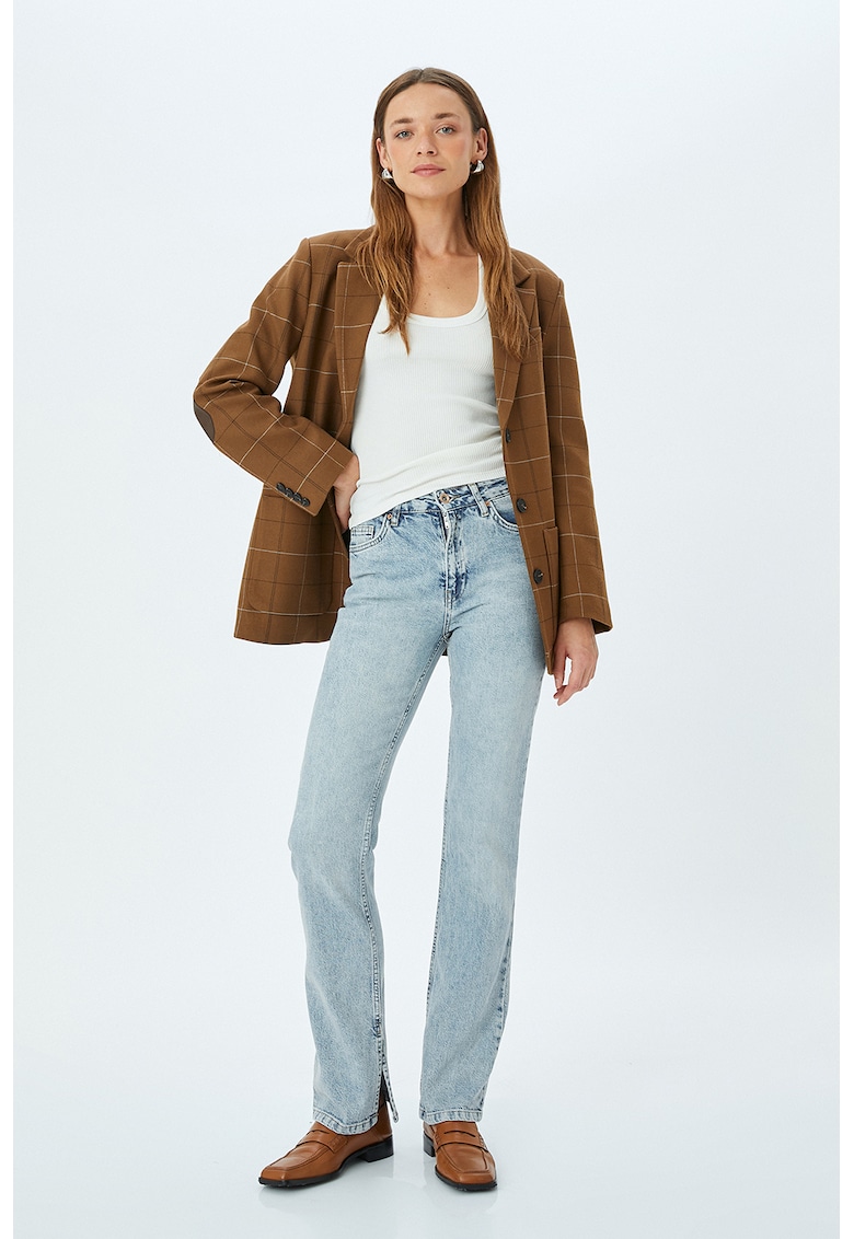 Blugi cu aspect decolorat si talie inalta - Albastru deschis melange