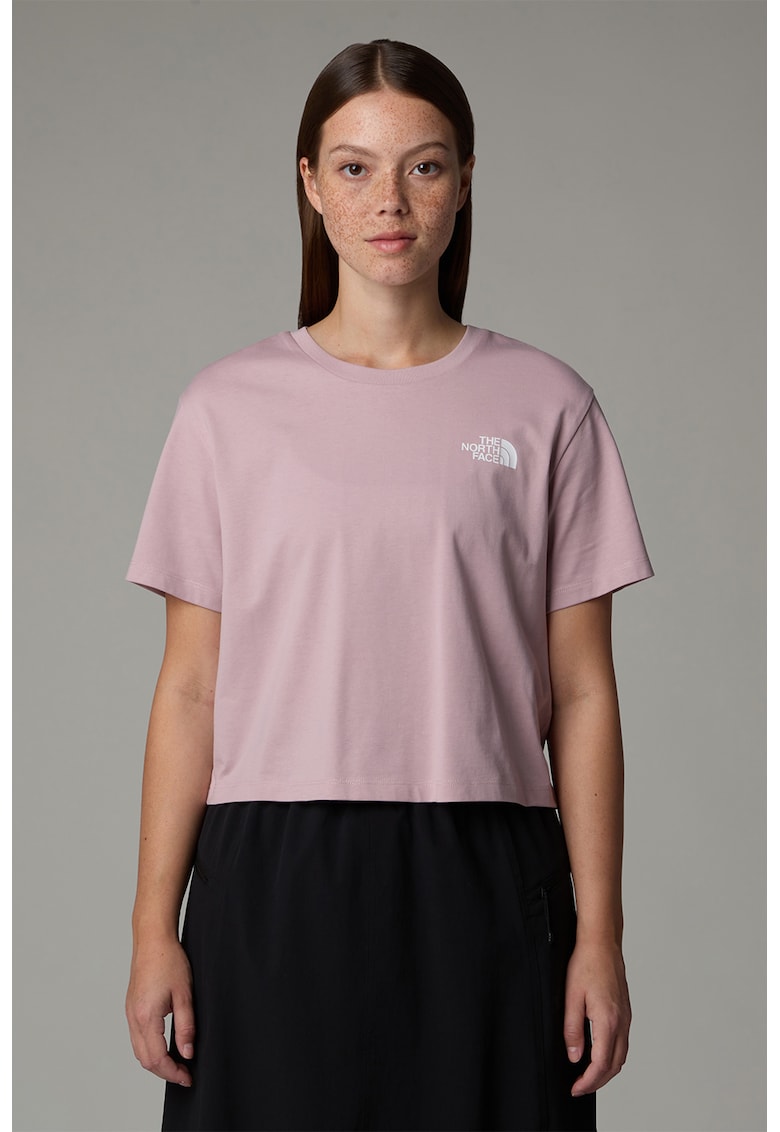 Tricou crop cu imprimeu logo - Roz prafuit