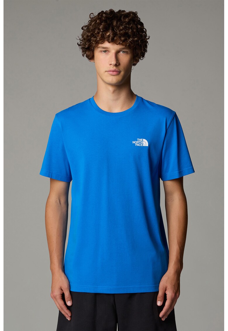 Tricou din amestec de bumbac cu decolteu la baza gatului - Albastru royal