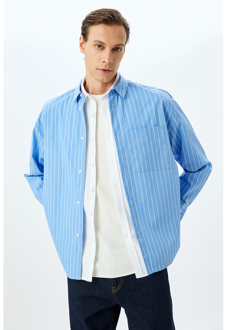 Camasa cu model in dungi si buzunar pe piept