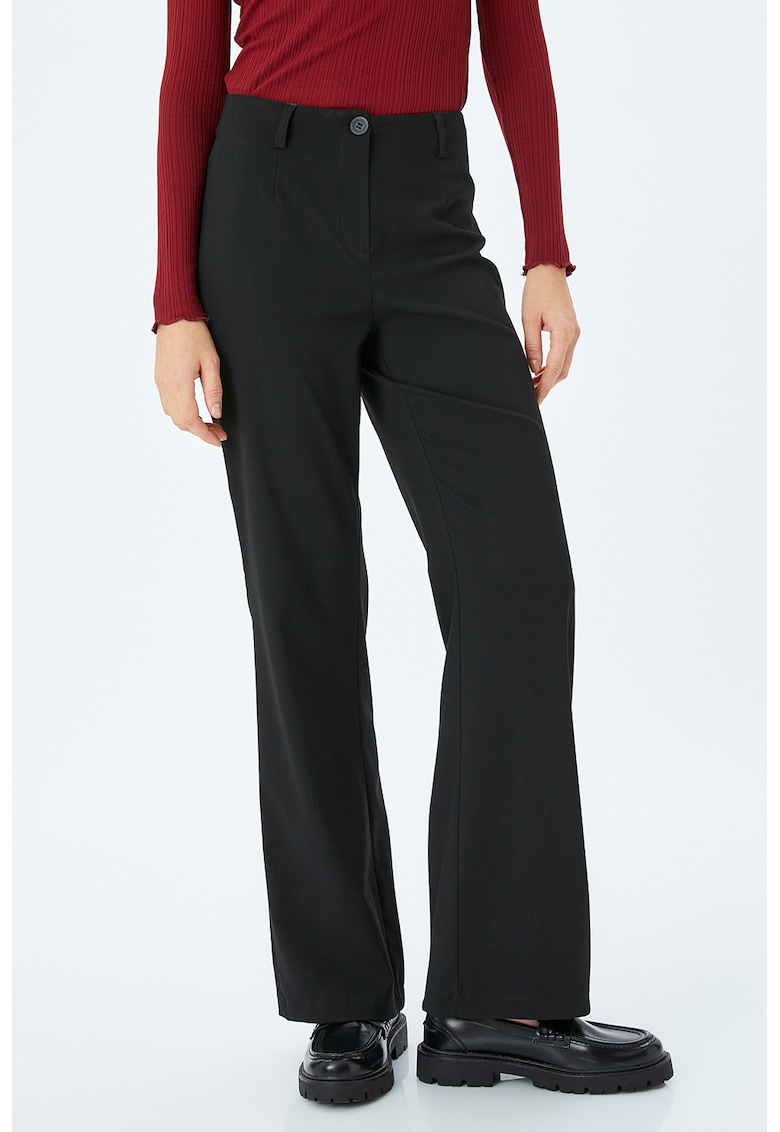 Pantaloni cu croiala ampla si talie inalta - Negru