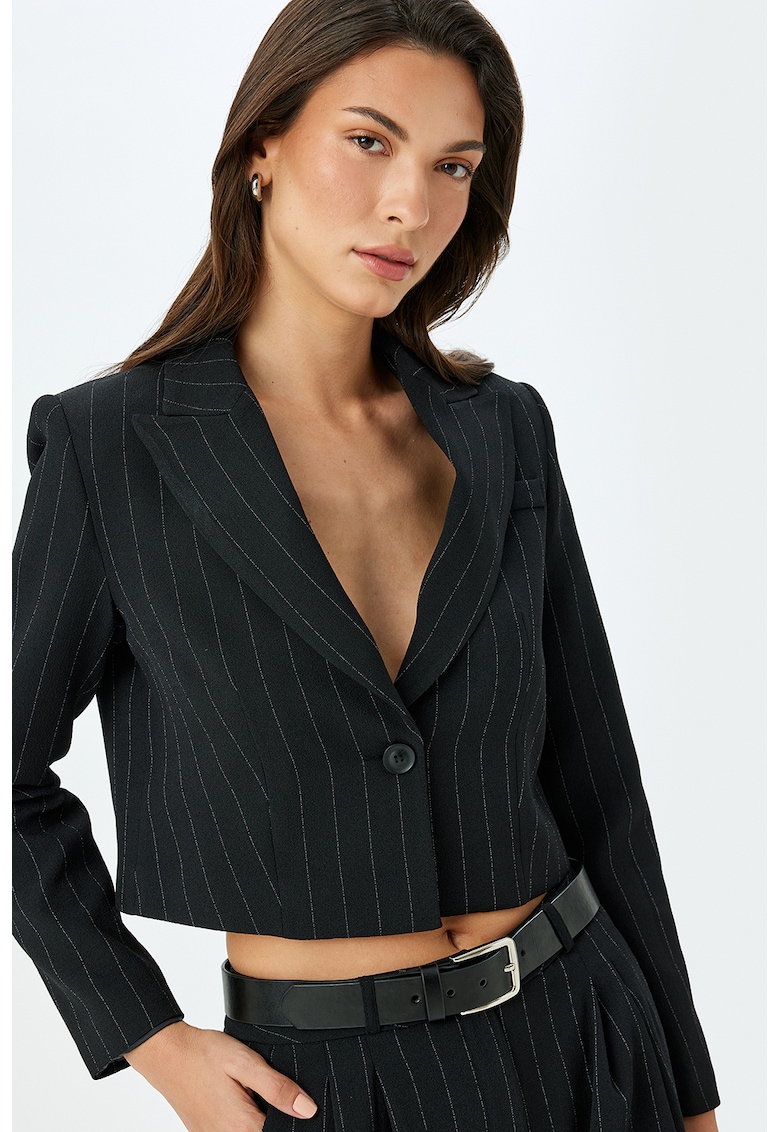 Sacou crop cu model in dungi - Negru