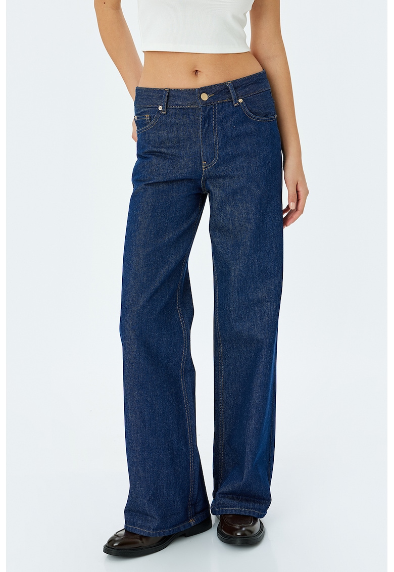 Blugi cu croiala ampla si talie medie - Albastru inchis