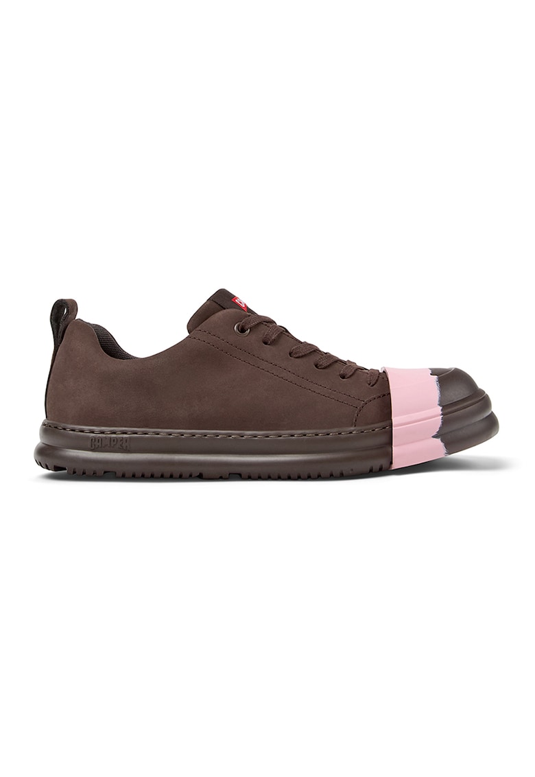 Pantofi sport de piele cu sireturi - Maro inchis/Roz