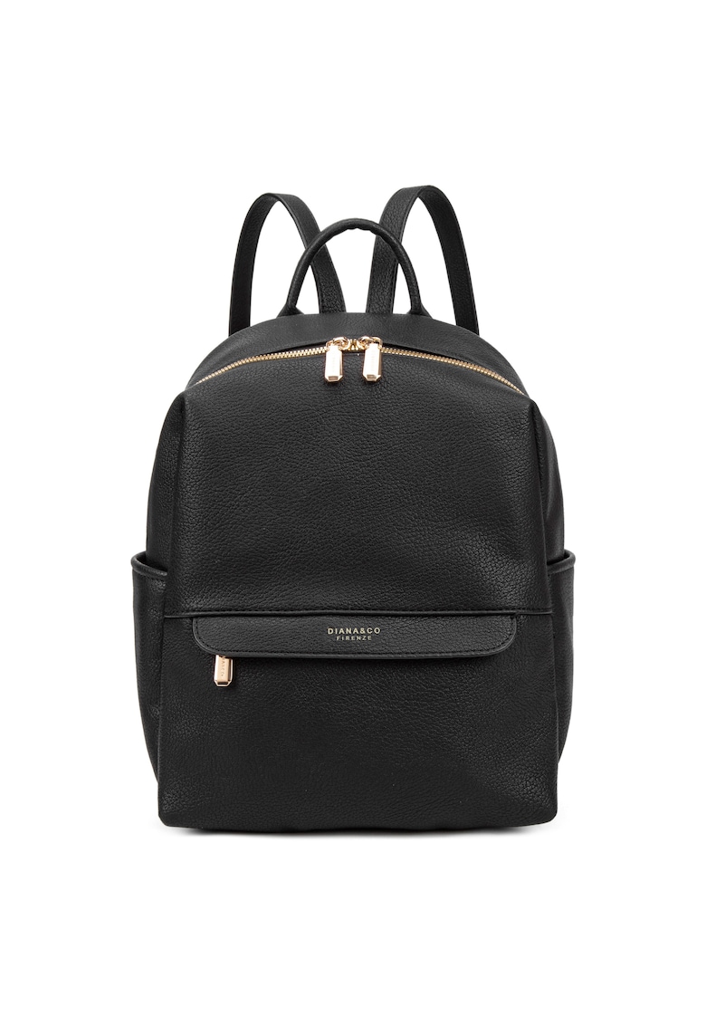 Rucsac de piele ecologica cu buzunar frontal - Negru
