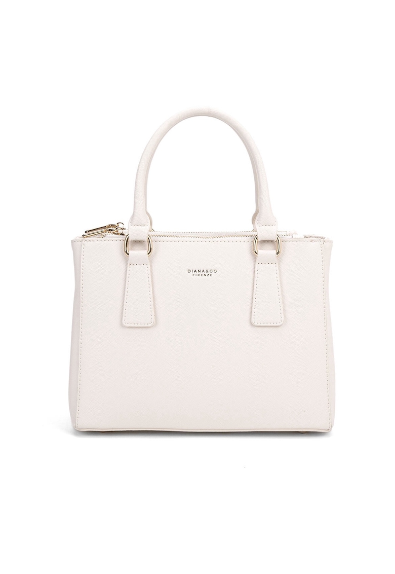 Geanta de piele ecologica cu bareta de umar si logo discret - Bej