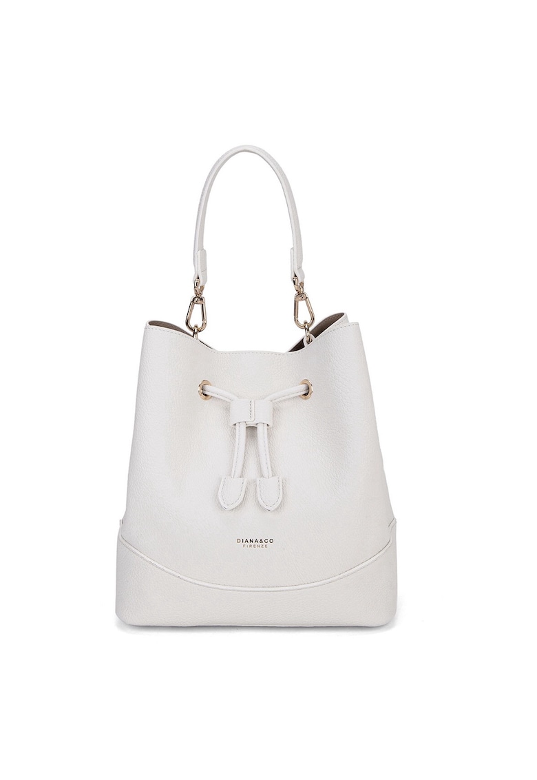 Geanta bucket de piele ecologica cu logo - Alb