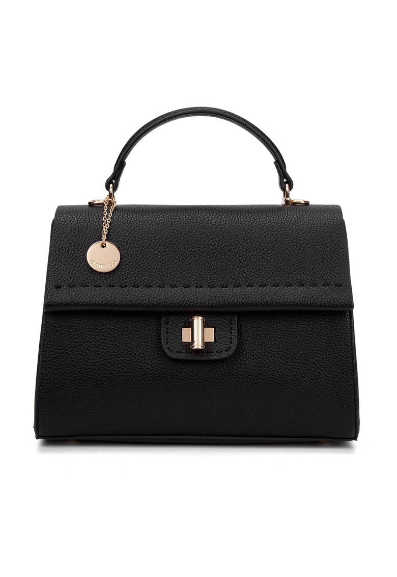 Geanta de piele ecologica cu bareta de umar - Negru