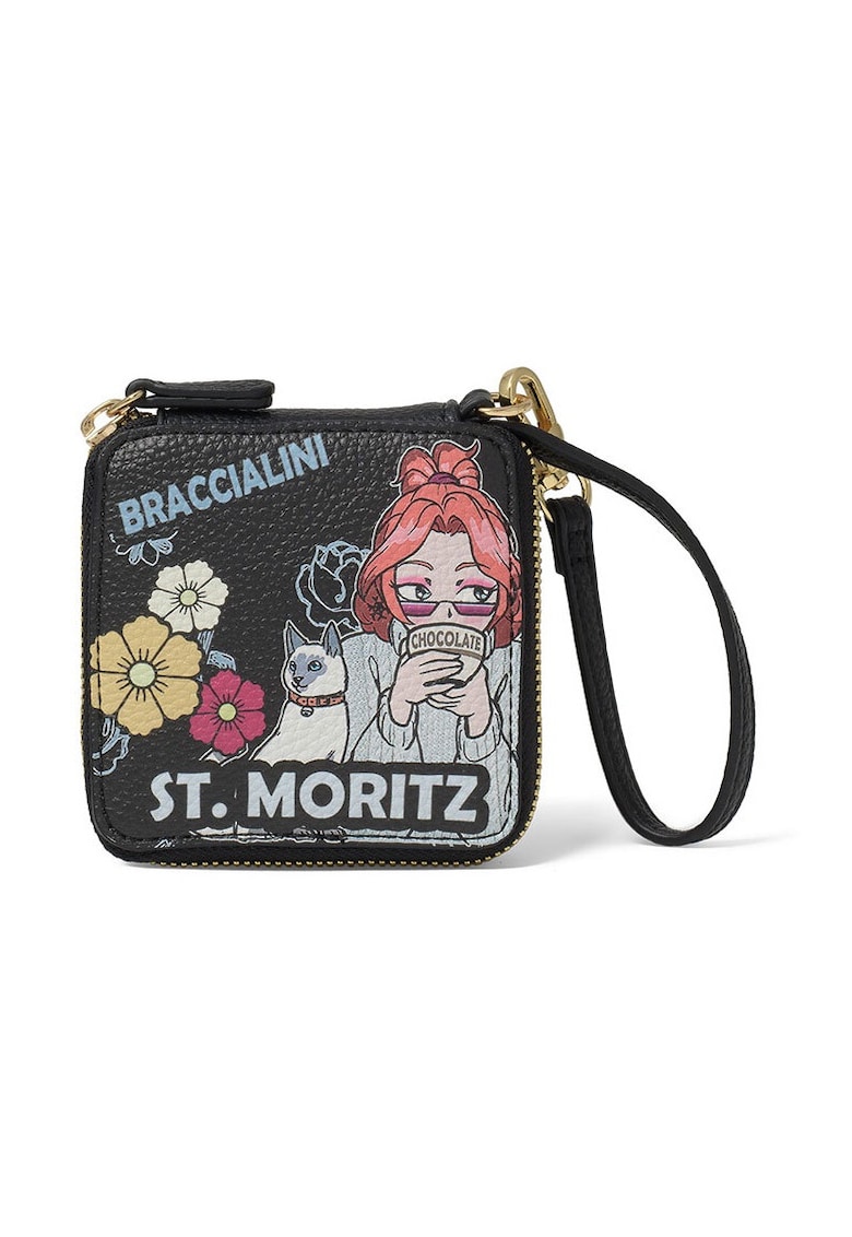 Portofel de piele ecologica cu imprimeu grafic 209851