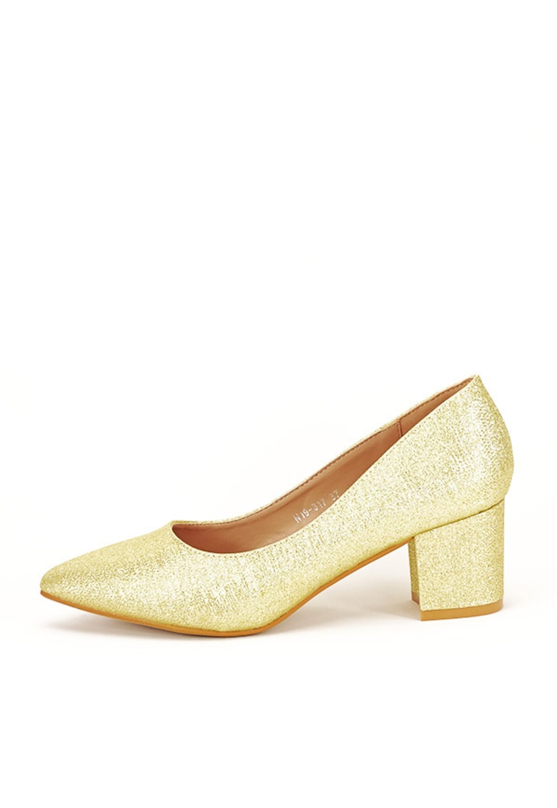 Pantofi aurii cu toc gros Aura 04 10219