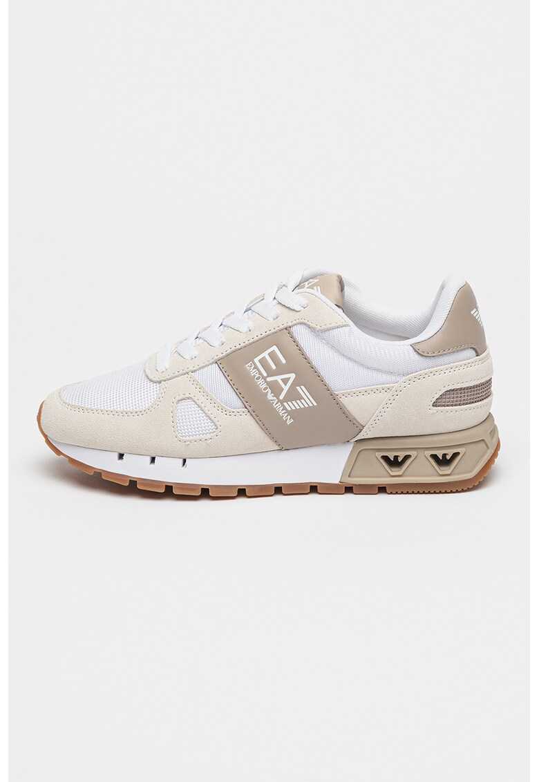 Pantofi sport cu insertii de piele intoarsa - Alb/Maro nisip