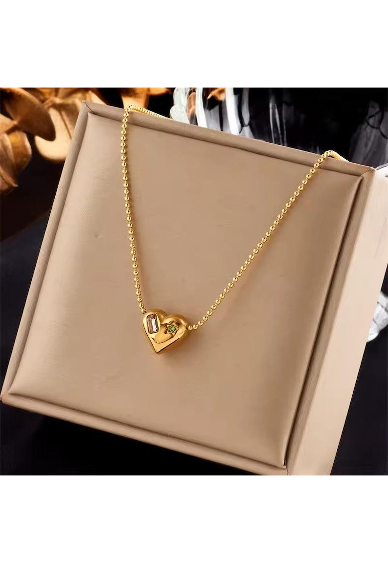 Colier auriu - din otel inoxidabil - cu pandantiv inima - cu pietre - suflat cu aur 18k - Tonna C2