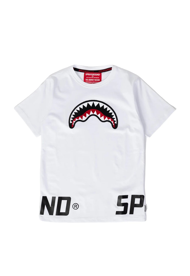 Tricou cu decolteu la baza gatului si imprimeu - Rosu/Alb/Negru