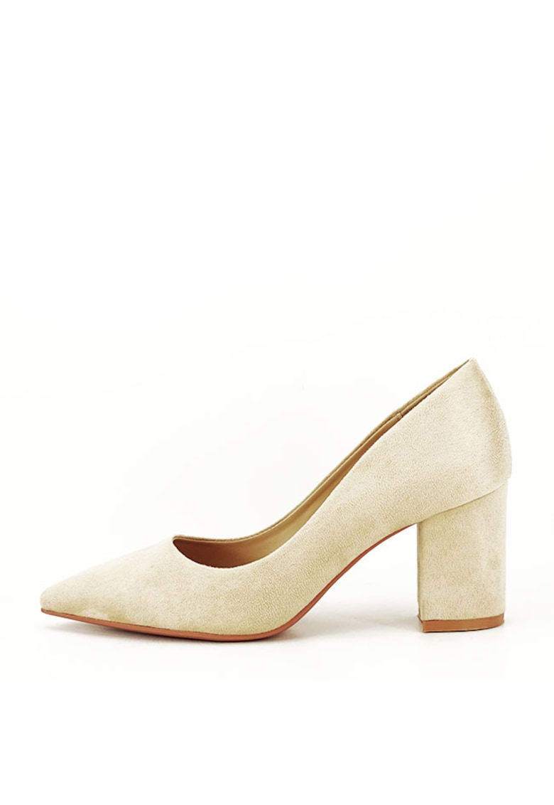 Pantofi bej cu toc gros Adelina 03 11360