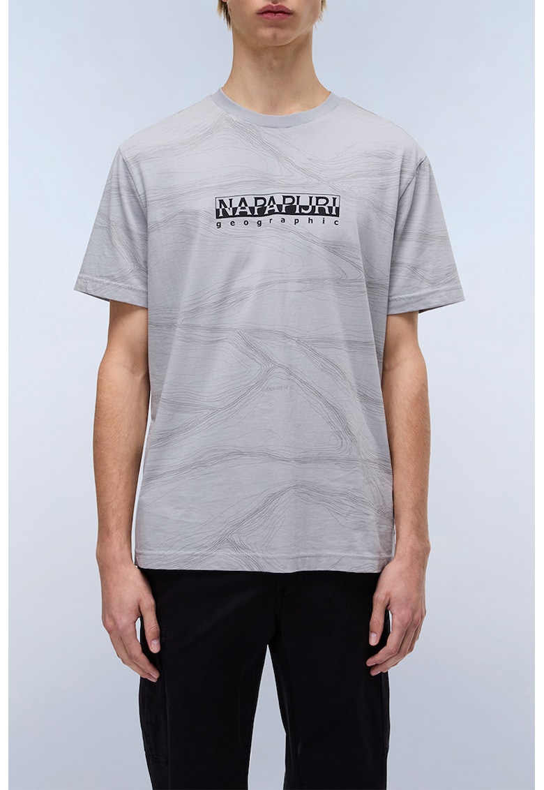 Tricou cu decolteu la baza gatului si logo - Gri