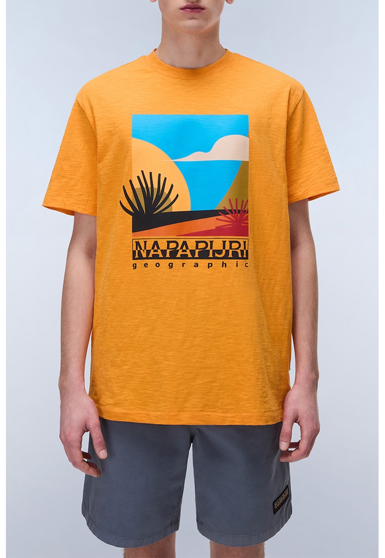 Tricou cu imprimeu grafic - logo si decolteu la baza gatului